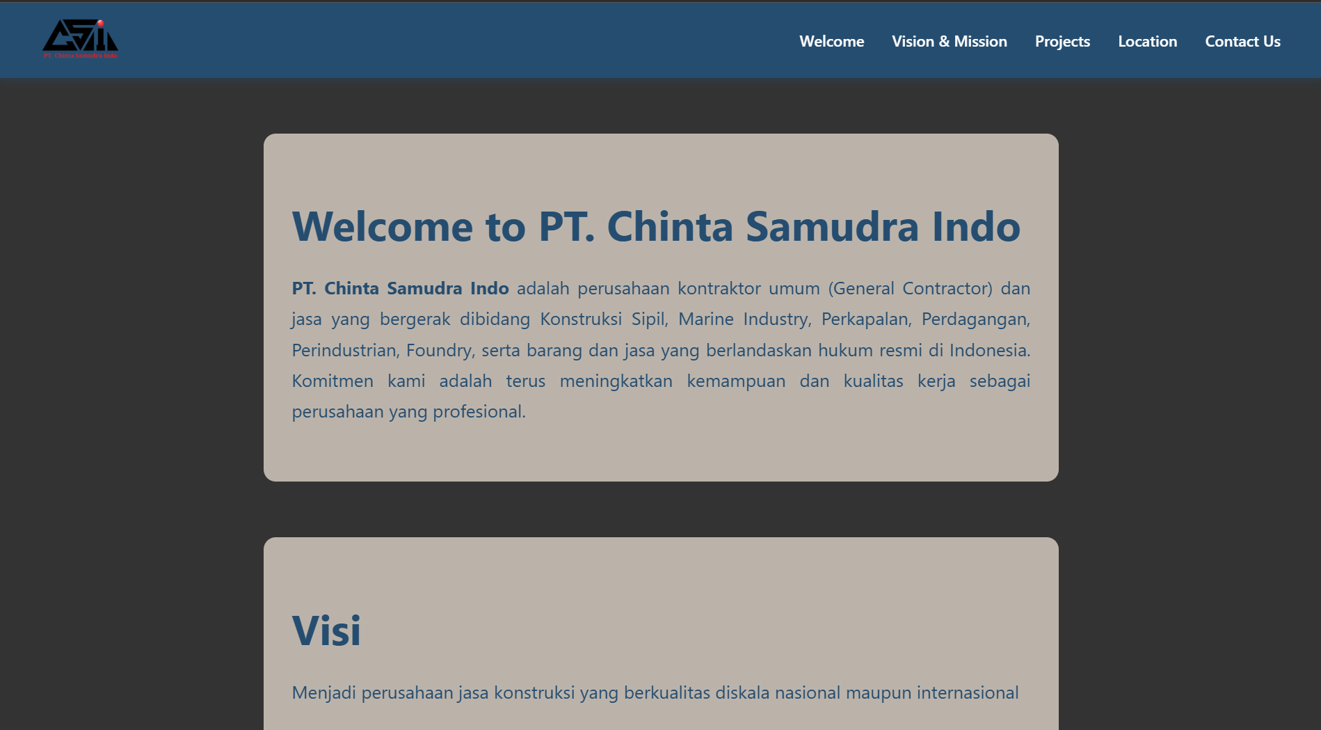 PT. Chinta Website Screenshot